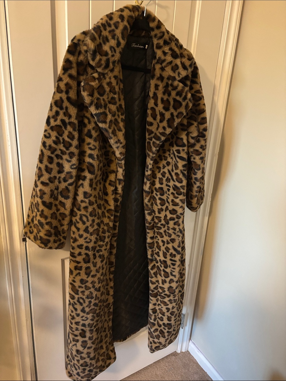 Fashion Brand Company Leopard Print Faux Fur Coat - Brown & Black